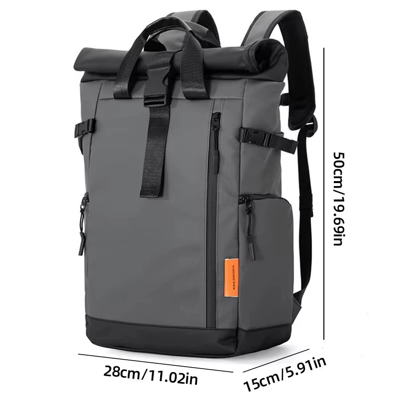 Black men's travel bag and laptop backpack from Corporación Turística, with multiple compartments and padded laptop sleeve.