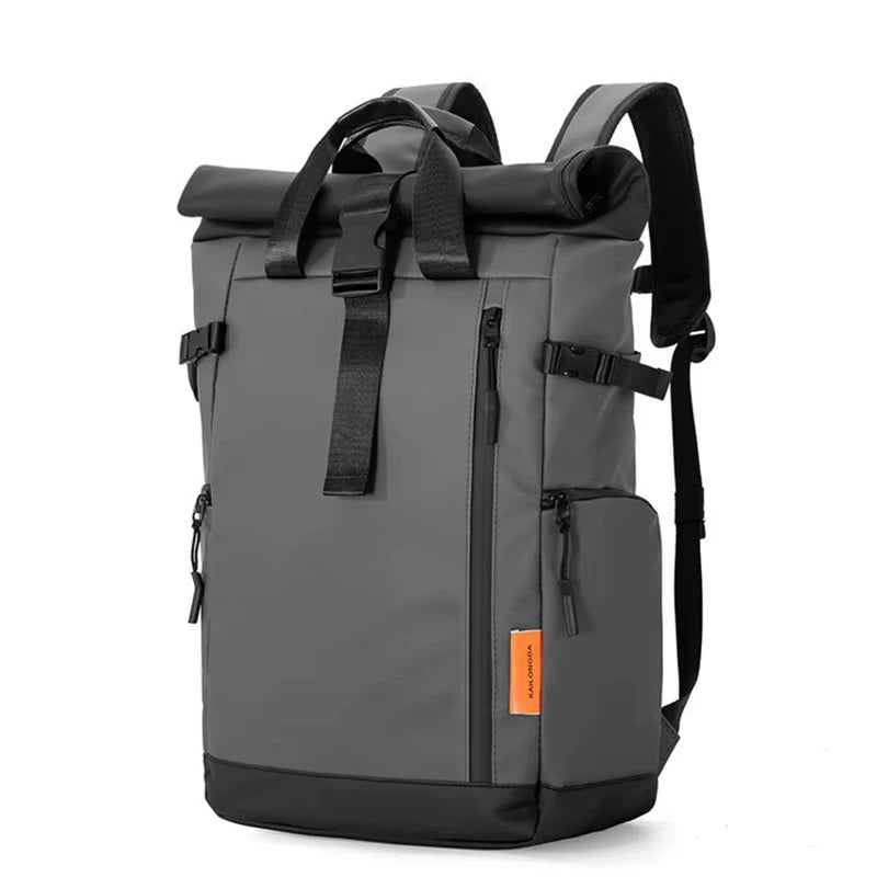 Black men's travel bag and backpack for laptop from Corporación Turística, with multiple compartments and padded shoulder straps.
