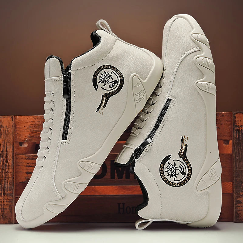 Black men's high-top sneakers with thick sole from Corporación Turística, showcasing the stylish and sturdy design.