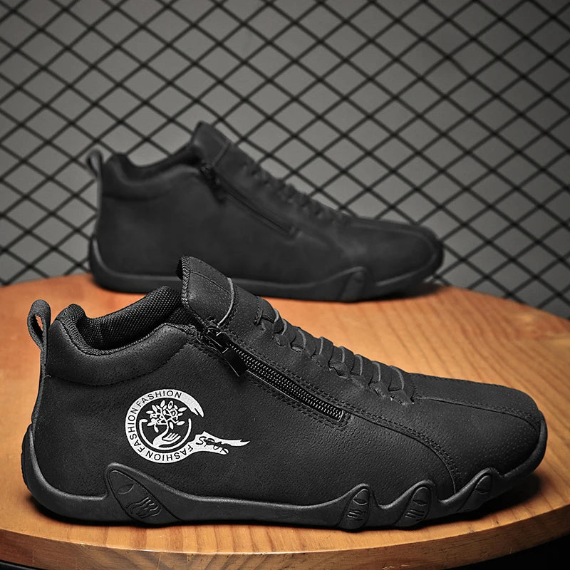 Black men's high-top boots from Corporación Turística with thick soles, stylish and durable for casual or outdoor wear.
