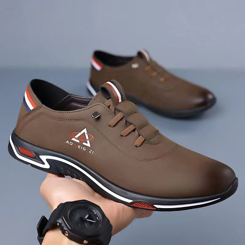 Black leather men's casual shoes by Corporación Turística with soft soles and comfortable fit, suitable for everyday wear.