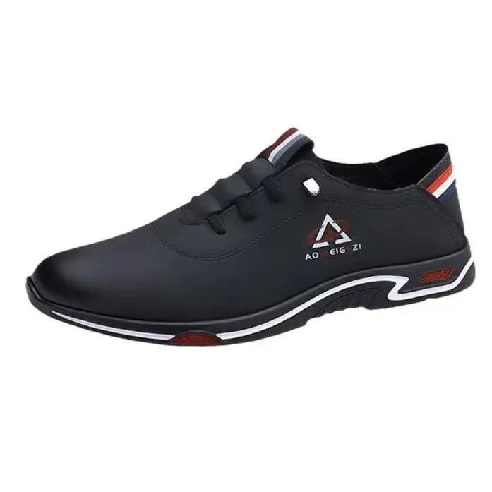 Black men's casual leather shoes by Corporación Turística with soft soles, comfortable for everyday wear.