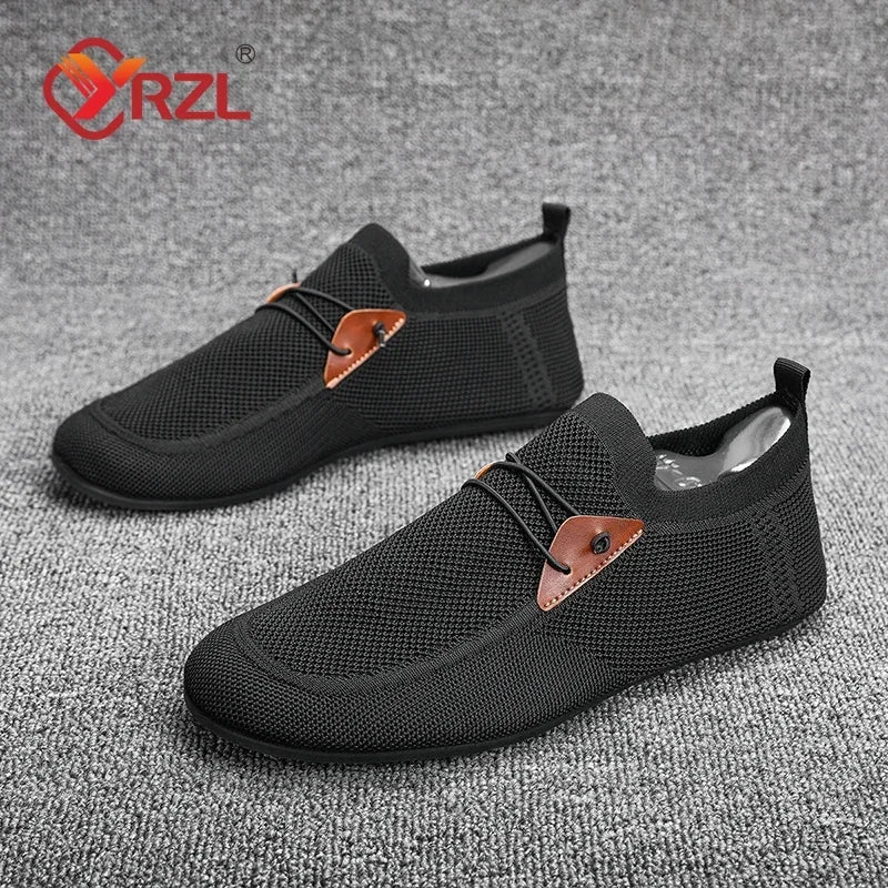 Black men's mesh loafers from YRZL by Corporación Turística, casual moccasins suitable for driving and everyday wear.