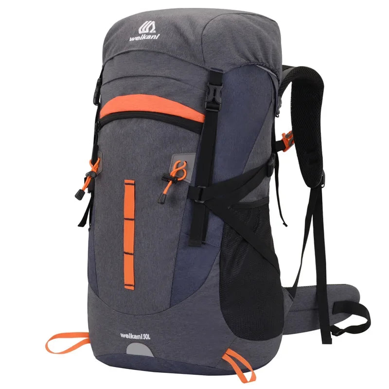 Black Corporación Turística travel, climbing, camping tactical backpack with multiple compartments and adjustable straps.