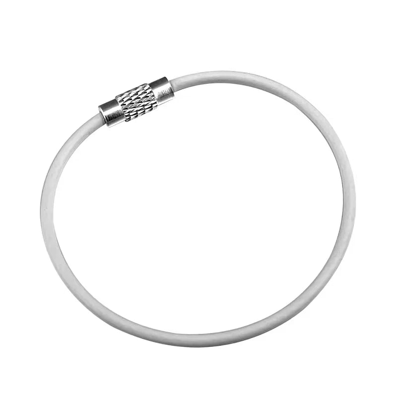 Set of five black stainless steel wire keychains with PVC coating, durable and stylish key holders from Corporación Turística.
