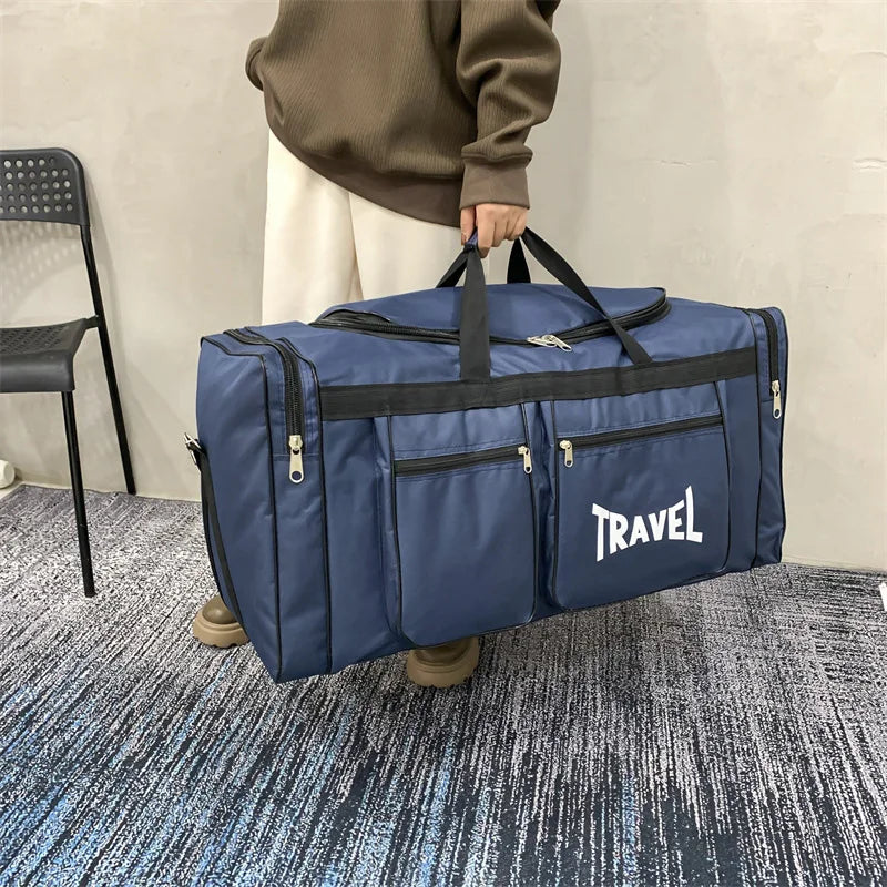 Black large-capacity foldable travel bag from Corporación Turística, versatile sports-style travel and gym bag.