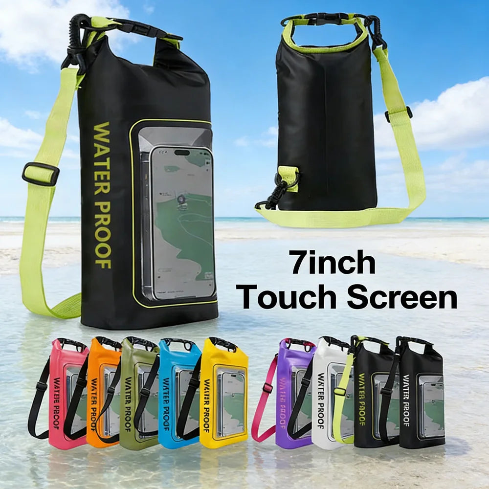 Black PVC waterproof swimming bag from Corporación Turística with a transparent window, 2L capacity for water-resistant storage.