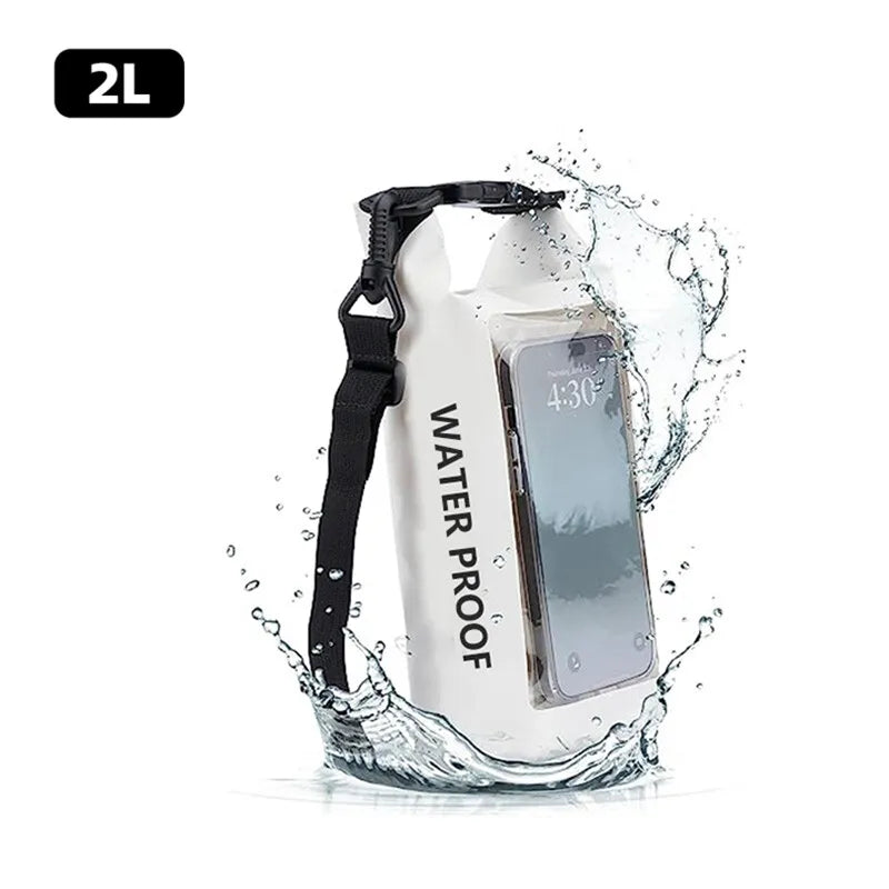 Black 2L PVC waterproof swimming bag by Corporación Turística with transparent front pocket for easy item access.