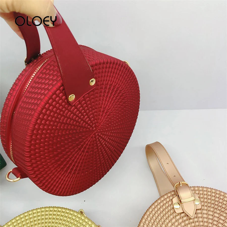 Round esmerilado shoulder bag for women by Corporación Turística, featuring a sleek black design.