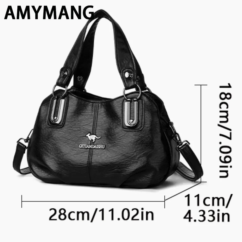 Luxury 3-layer large-capacity handbag by Corporación Turística, black designer tote with multiple compartments.