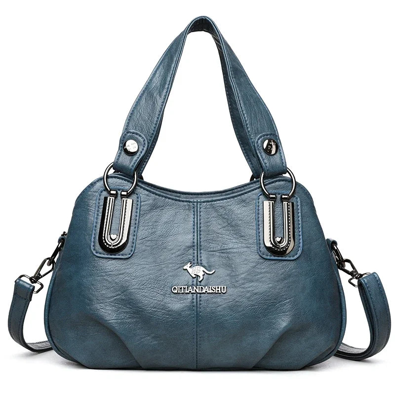 Luxury 3-layer large capacity handbag by Corporación Turística, black leather tote with multiple compartments and elegant design.