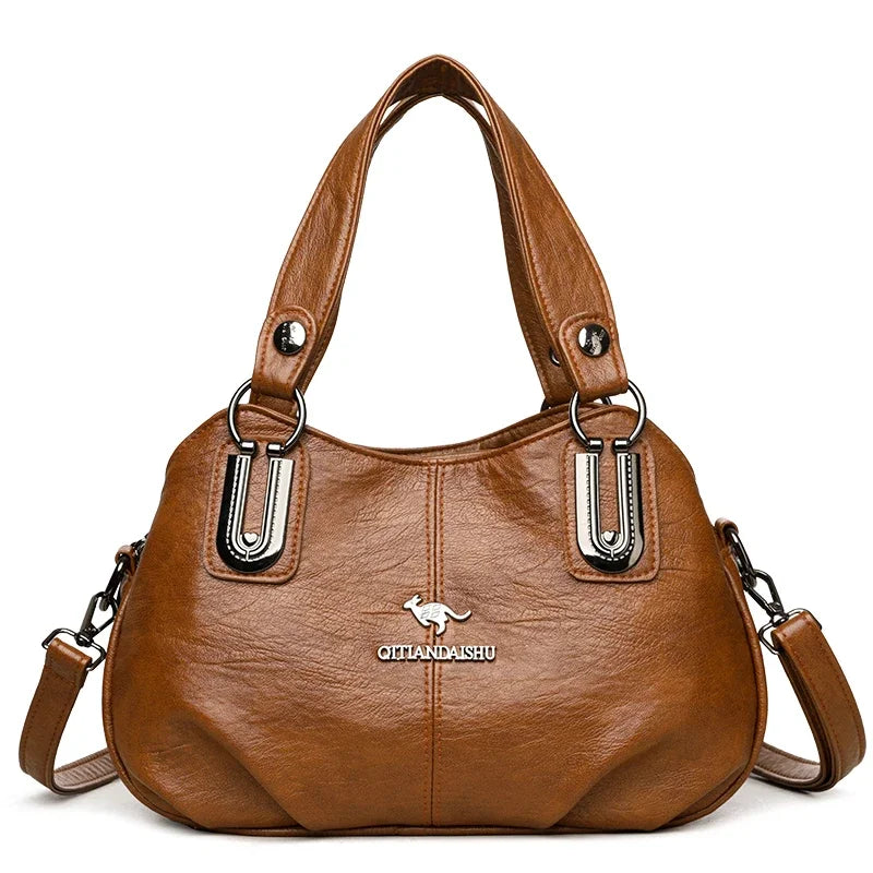 Luxury three-layer capacity handbag by Corporación Turística, black designer tote with spacious interior and elegant style.