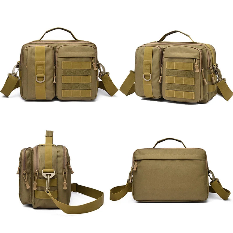 Black camouflage hiking tactical shoulder bag by Corporación Turística, designed for camping and outdoor adventures.