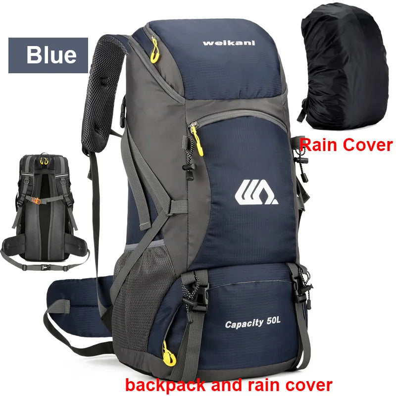 Black 50L camping travel backpack from Corporación Turística with multiple straps and large main compartment for outdoor adventures