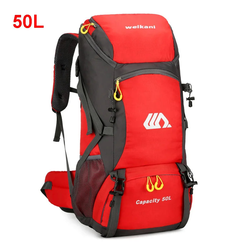 Black 50L camping travel backpack by Corporación Turística with multiple compartments and adjustable straps for outdoor adventures.