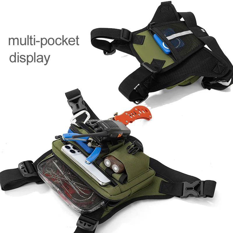 Black outdoor sports chest bag and vest by Corporación Turística, designed for outdoor activities and carrying essentials.
