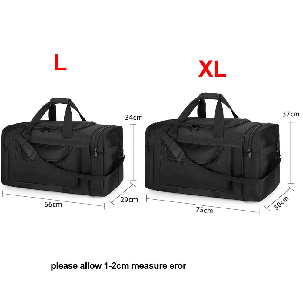 Large travel bag for men and women by Corporación Turística, sports-style black duffel bag with multiple compartments.