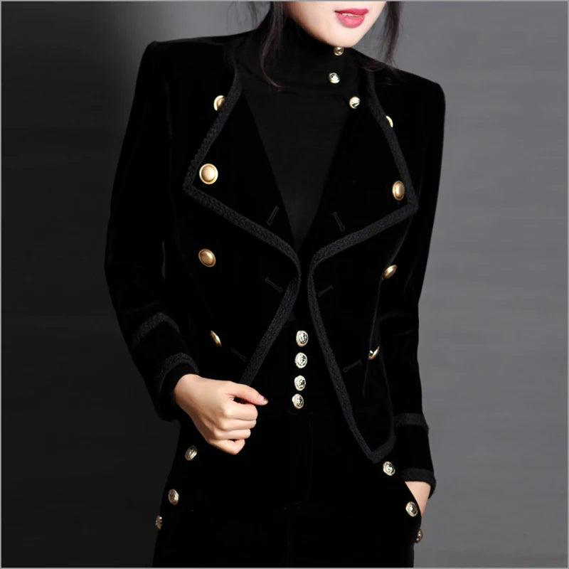 Black women's short jacket by Corporación Turística, stylish autumn-winter coat perfect for layered outfits.