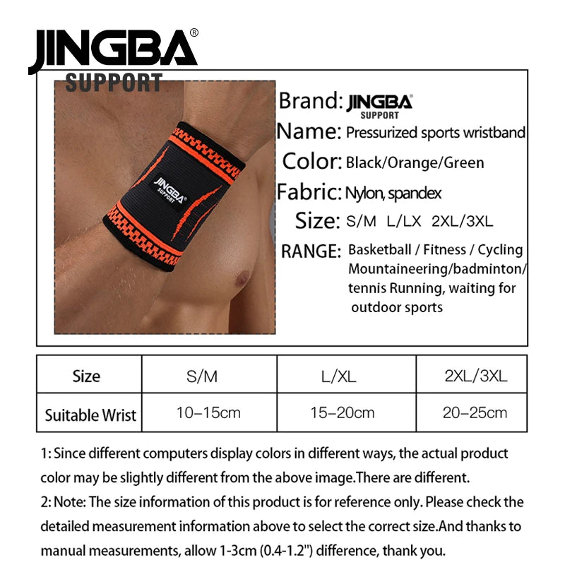 Black nylon support bracelet by JINGBA SUPPORT, designed for wrist support and bandage holding, from Corporación Turística.