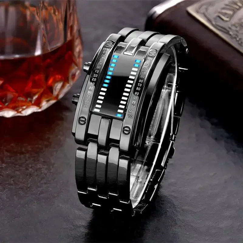 Black men's Lava watch by Corporación Turística, water-resistant men's wristwatch with a sleek bracelet design.