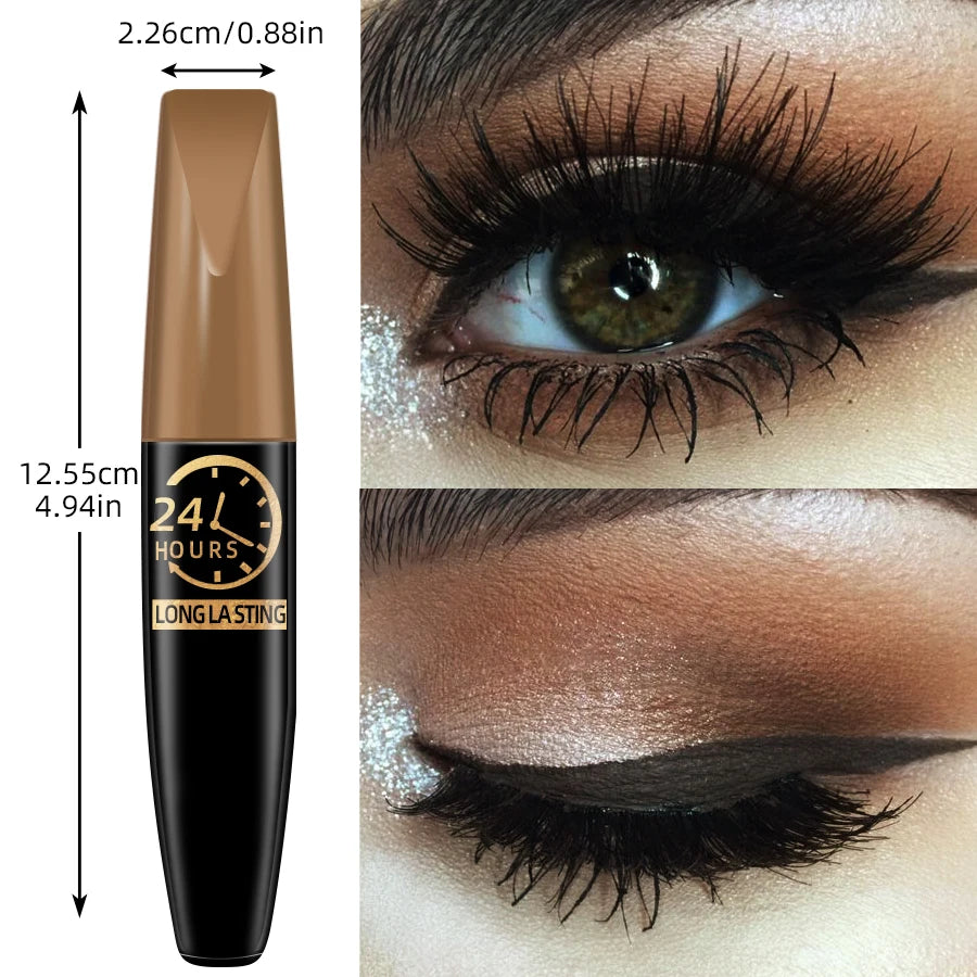 Black 5D waterproof eye mascara by Corporación Turística, long-lasting lash extension product with a bold, dramatic look.