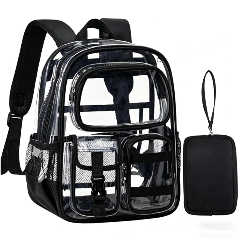 Black transparent mini mochila from Corporación Turística, ideal for swimming, gym, and beach activities.
