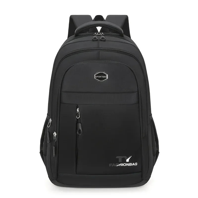 Black men's backpack from Corporación Turística, casual and waterproof with a single main compartment and adjustable straps.