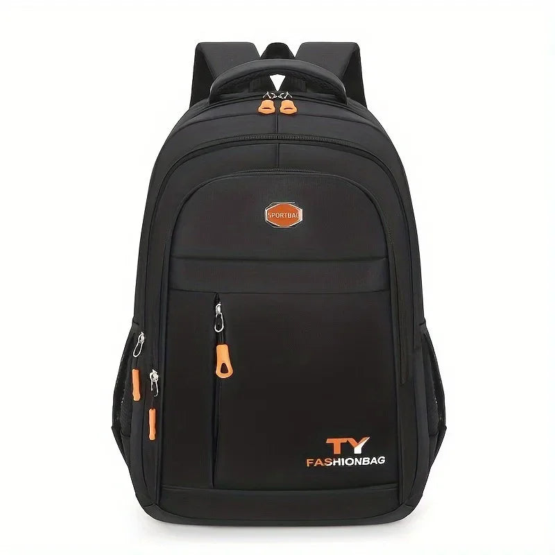 Black men's backpack by Corporación Turística, casual and waterproof, with a single main compartment and adjustable straps.