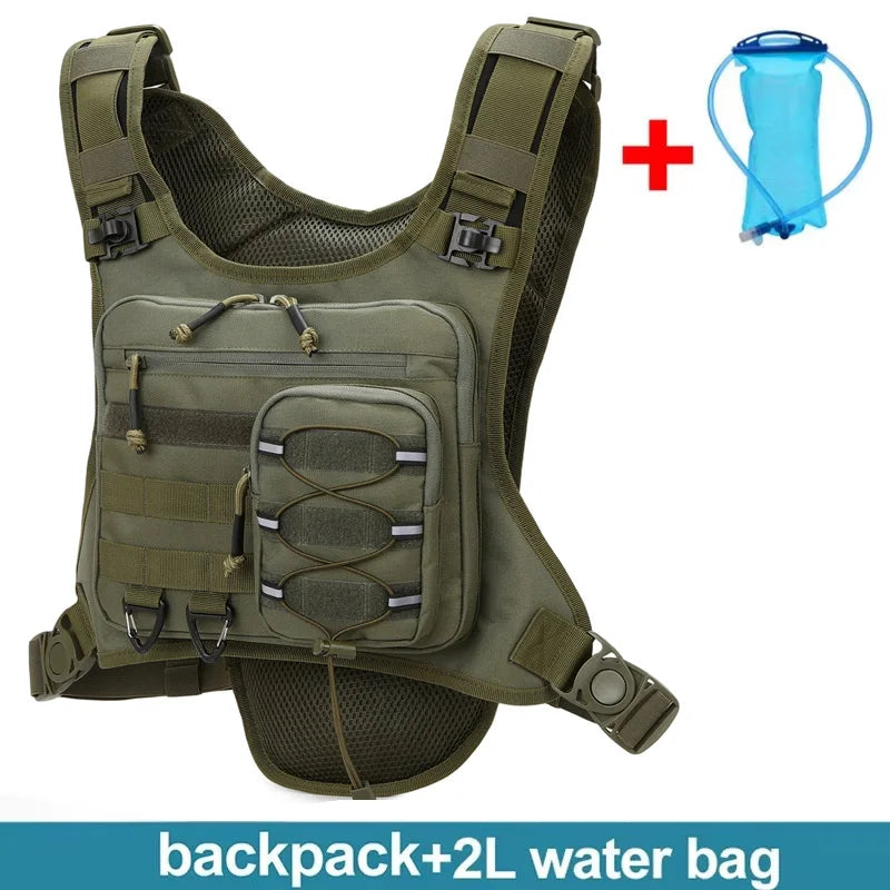 Black hydration running and cycling vest from Corporación Turística with adjustable straps and multiple water bottle pockets.