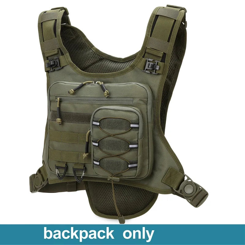 Black hydration running and cycling vest by Corporación Turística with adjustable straps and multiple hydration pockets.