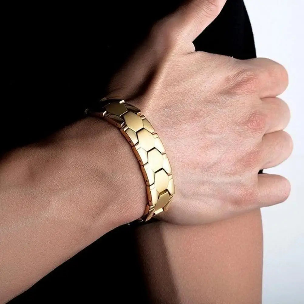 Magnetic therapy alloy bracelet for men, black color, designed for health benefits, by Corporación Turística.
