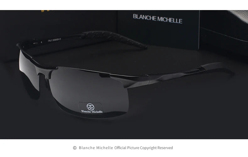 Black and silver UV400 rectangular driving sunglasses by Corporación Turística with outdoor design and polarized lenses.