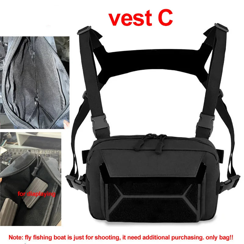 Black tactical chest bag and backpack by Corporación Turística, with multiple compartments and adjustable straps for outdoor use.