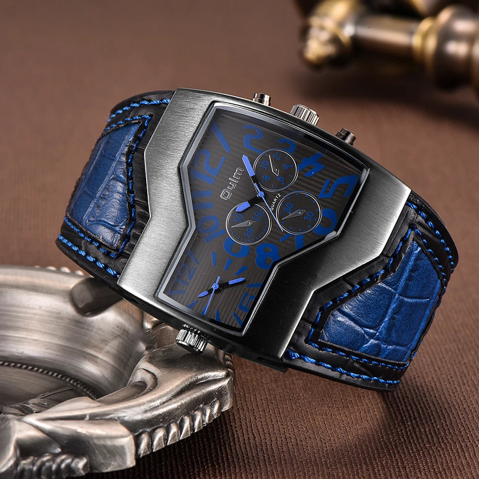 Oulm 1220 large men's quartz watch by Corporación Turística with black and white dial and dual time zones.