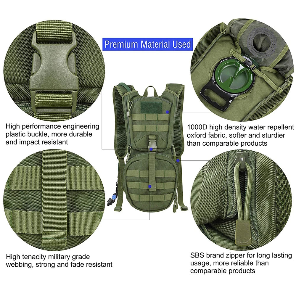 Black 2-in-1 hydration backpack with 3L water bladder, ideal for outdoor activities, by Corporación Turística.