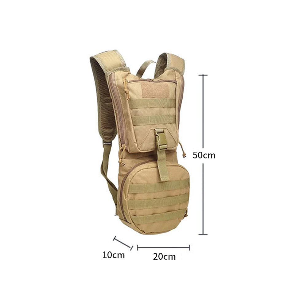 Black hydration backpack by Corporación Turística with 3L water bladder, 2-in-1 design, ideal for outdoor activities.