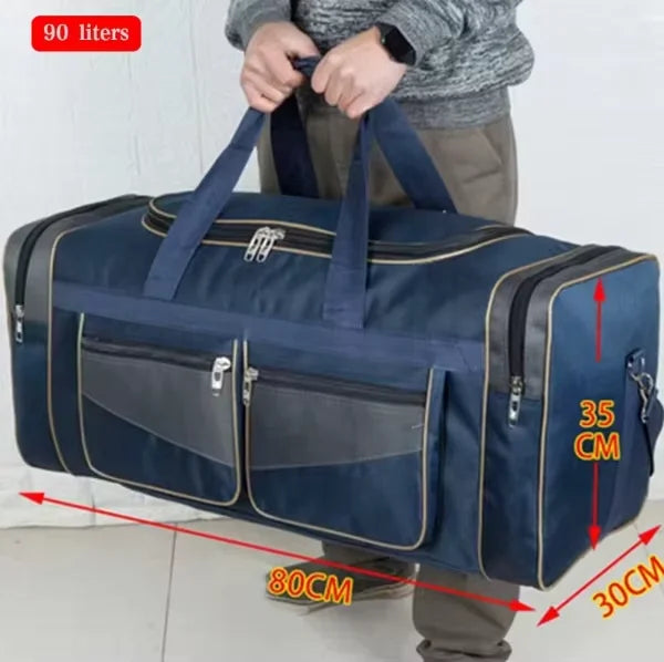 Large black travel duffel bag by Corporación Turística, ideal for camping, gym, and travel with spacious design.