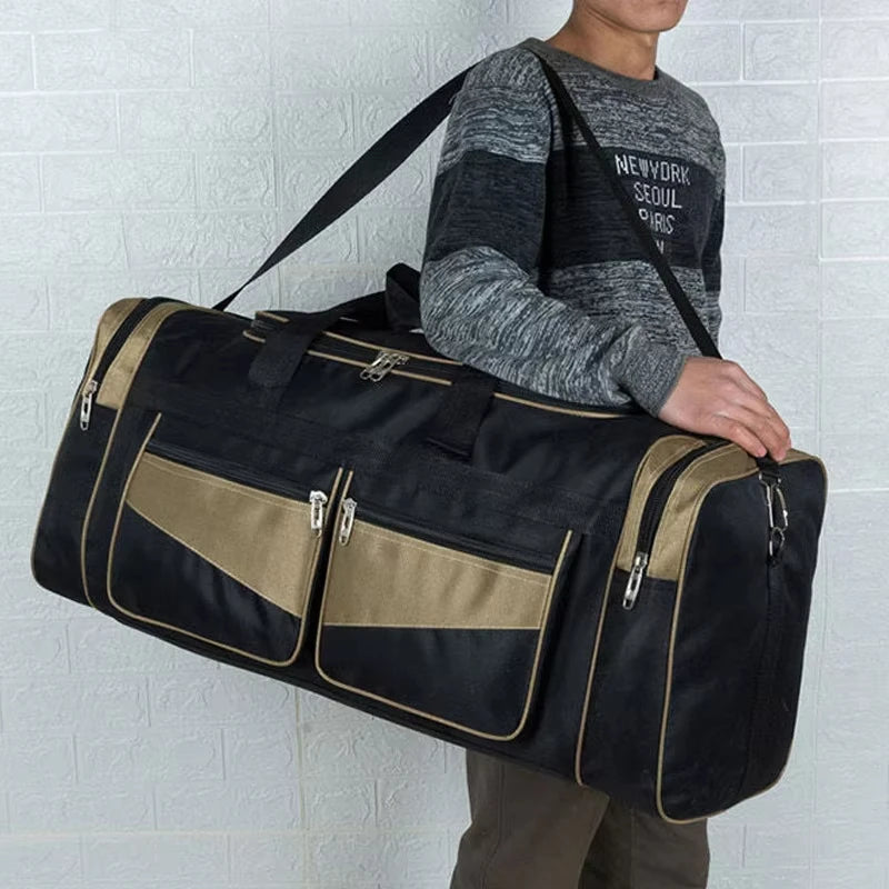Large black travel and gym luggage bag by Corporación Turística, suitable for camping and outdoor activities.