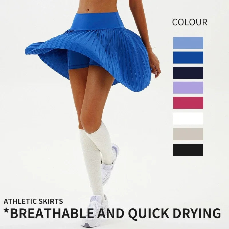 Black XL yoga shorts with skirt overlay from Corporación Turística, designed for fitness and activewear, featuring a stylish pleated design.
