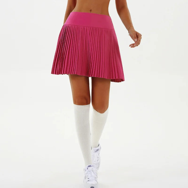 Black sporty yoga shorts with a pleated skirt for fitness and casual wear, from Corporación Turística.