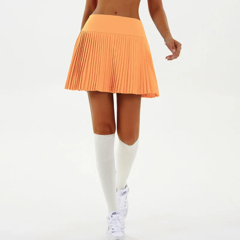 Black sexy yoga shorts with a pleated skirt design by Corporación Turística, perfect for fitness and active wear.
