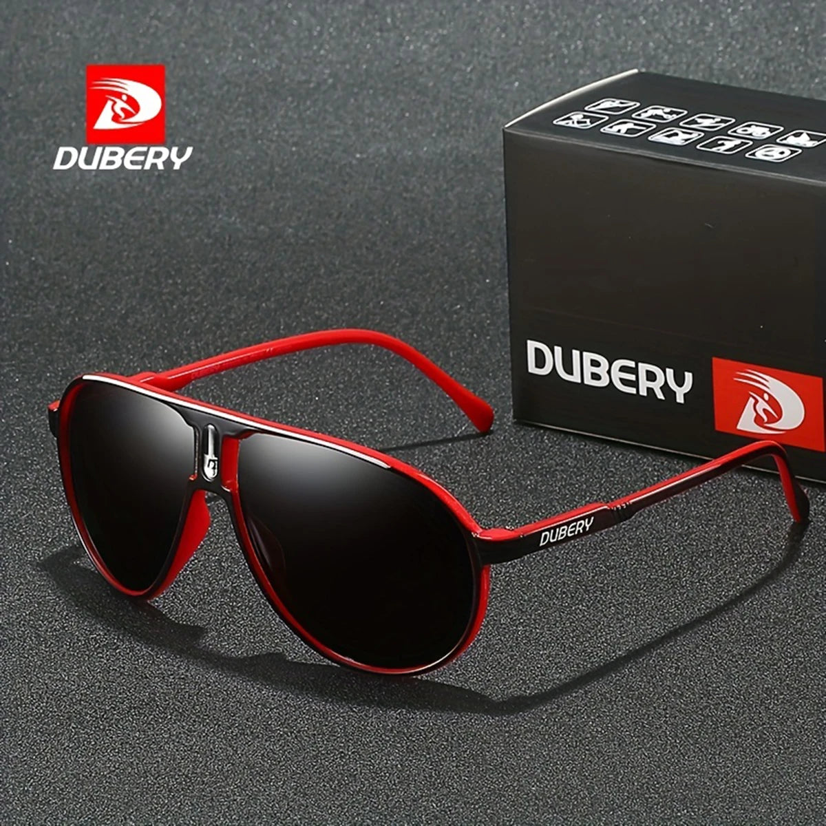 Black DUBERY polarized sunglasses with UV400 protection, featuring sleek design and tinted lenses for outdoor sun protection.