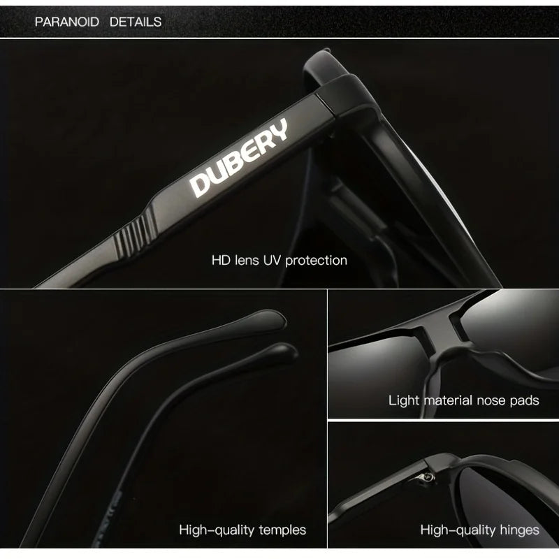 Black DUBERY polarized sunglasses by Corporación Turística with UV400 protection, featuring sleek, modern design and tinted lenses.