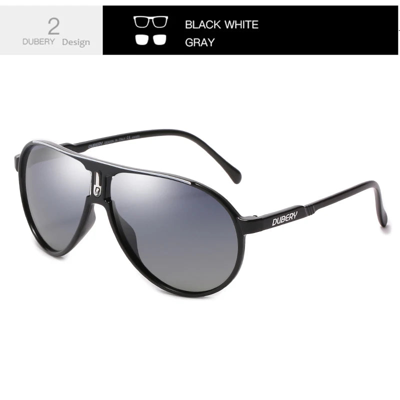 Black DUBERY polarized sunglasses with UV400 protection, featuring sleek design and tinted lenses for sun protection.