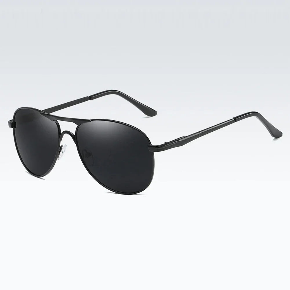 Luxury polarized sunglasses for men and women with black silver gray frames, stylish and UV protective.