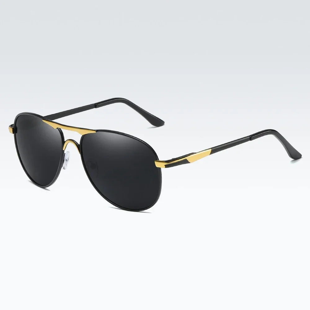 Luxury polarized sunglasses for men and women in black silver gray by Corporación Turística, stylish and UV-protective eyewear.