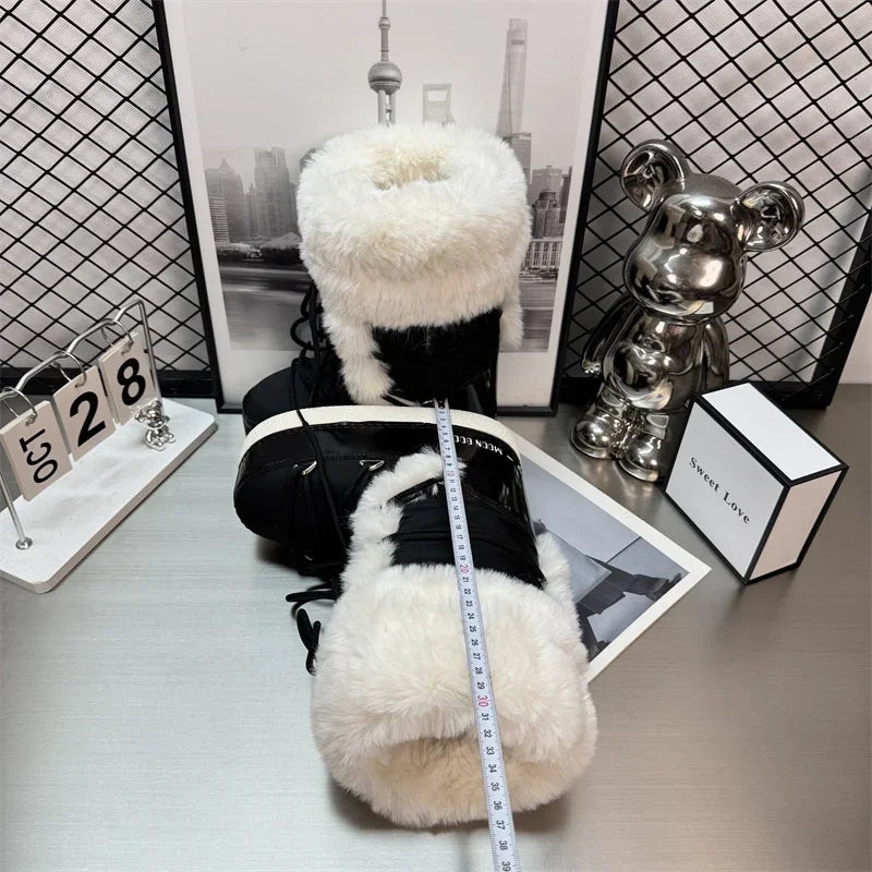 Fashionable women's white snow boots from Corporación Turística, tall, warm, and stylish winter footwear for cold weather.
