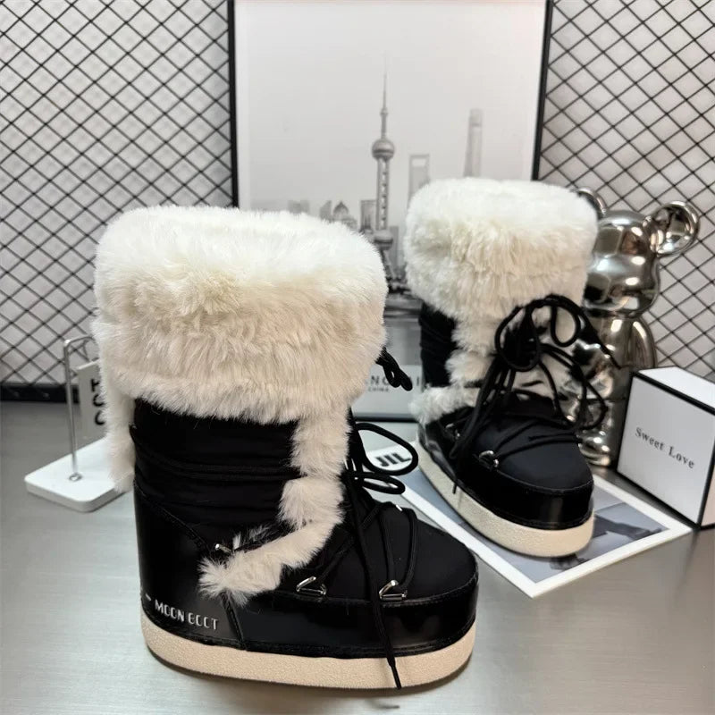 White fashion women's snow boots by Corporación Turística, tall and warm winter footwear with stylish design.