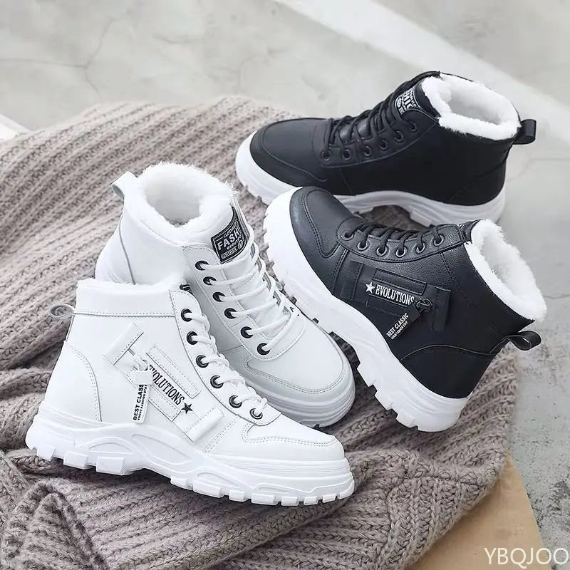White women's winter shoes from Corporación Turística featuring lace-up design and comfortable sole.