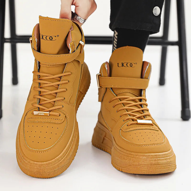 Luxury white high-top sneakers for men by Corporación Turística, lightweight and stylish for fall fashion.